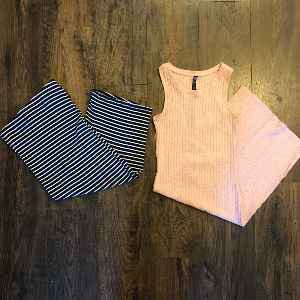 Striped cotton on skirt & pink midi dress bundle